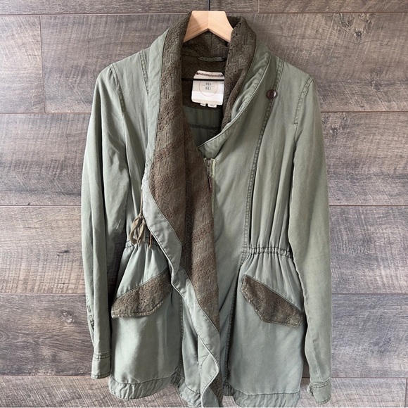 Anthropologie Hei Hei Etta Layered Olive Green Lace Trim Drawstring Anorak M - Picture 4 of 10